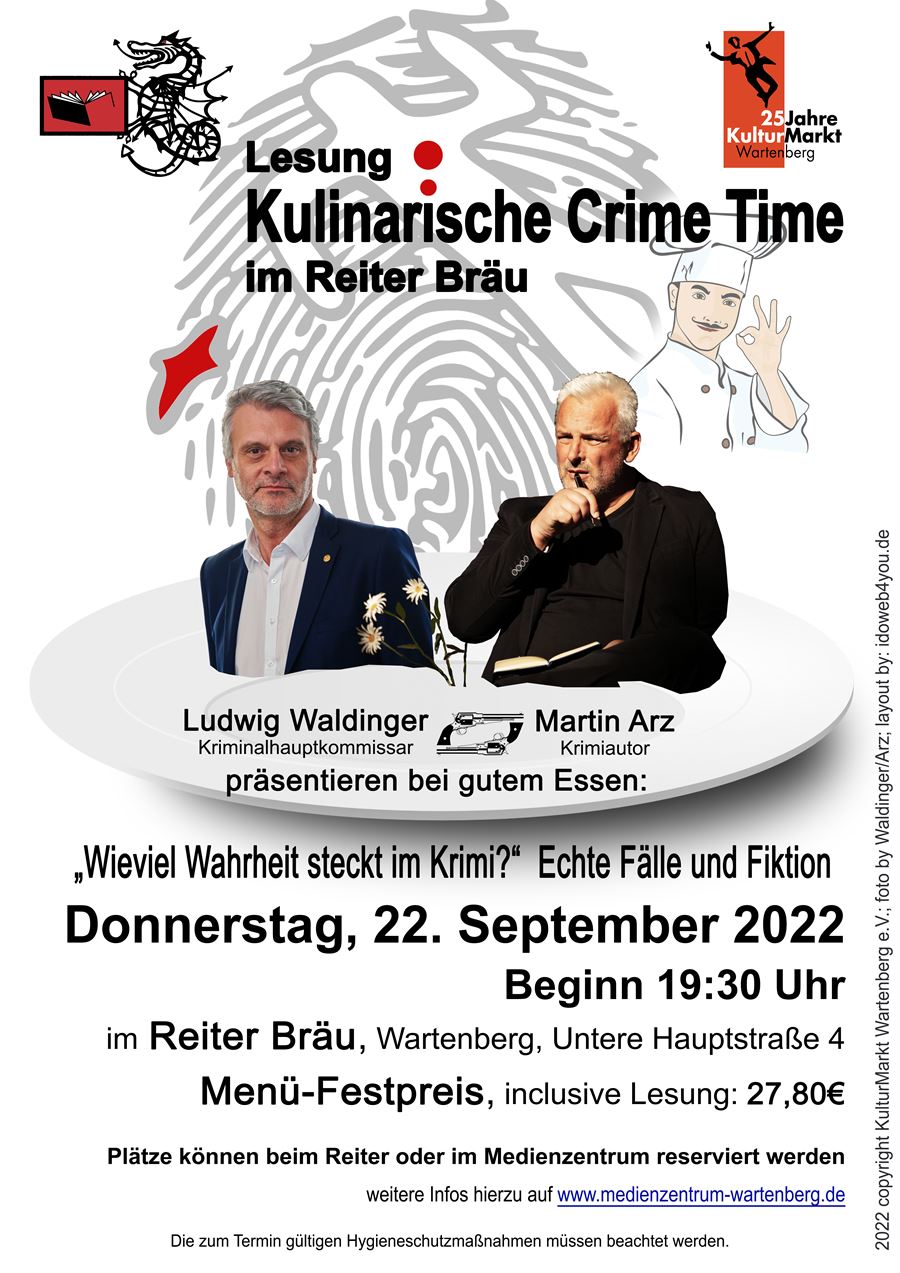 Lesung: Kulinarische Crime Time, am Do. 22. Sept. 2022, 19:30Uhr im Reiter Bräu, Wartenberg