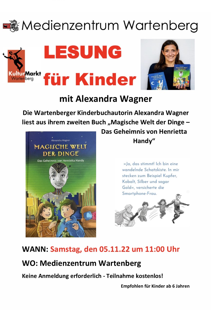 Alexandra Wagner, Lesung für Kinder, am 5. 11. 2022, im Medienzentrum Wartenberg